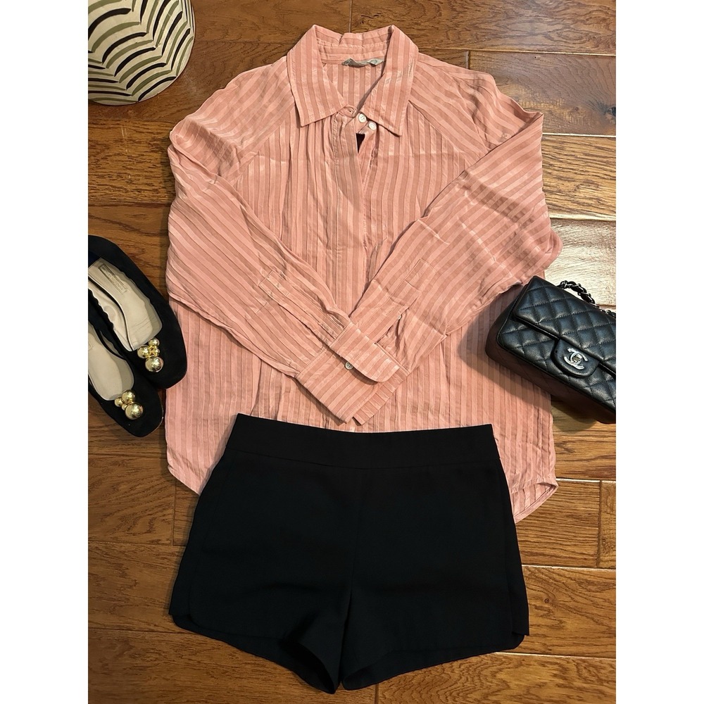 Everlane Coral Pink Salmon Shadow Stripe Long Sleeve Shirt Blouse Womens Size 10